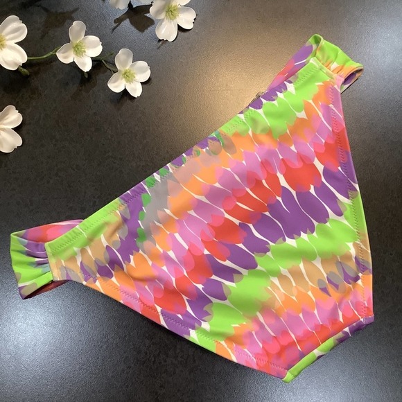 Victoria’s Secret Pastel Rainbow Bikini Bottoms Clear Lucite Ruched Side Panels - Picture 4 of 10